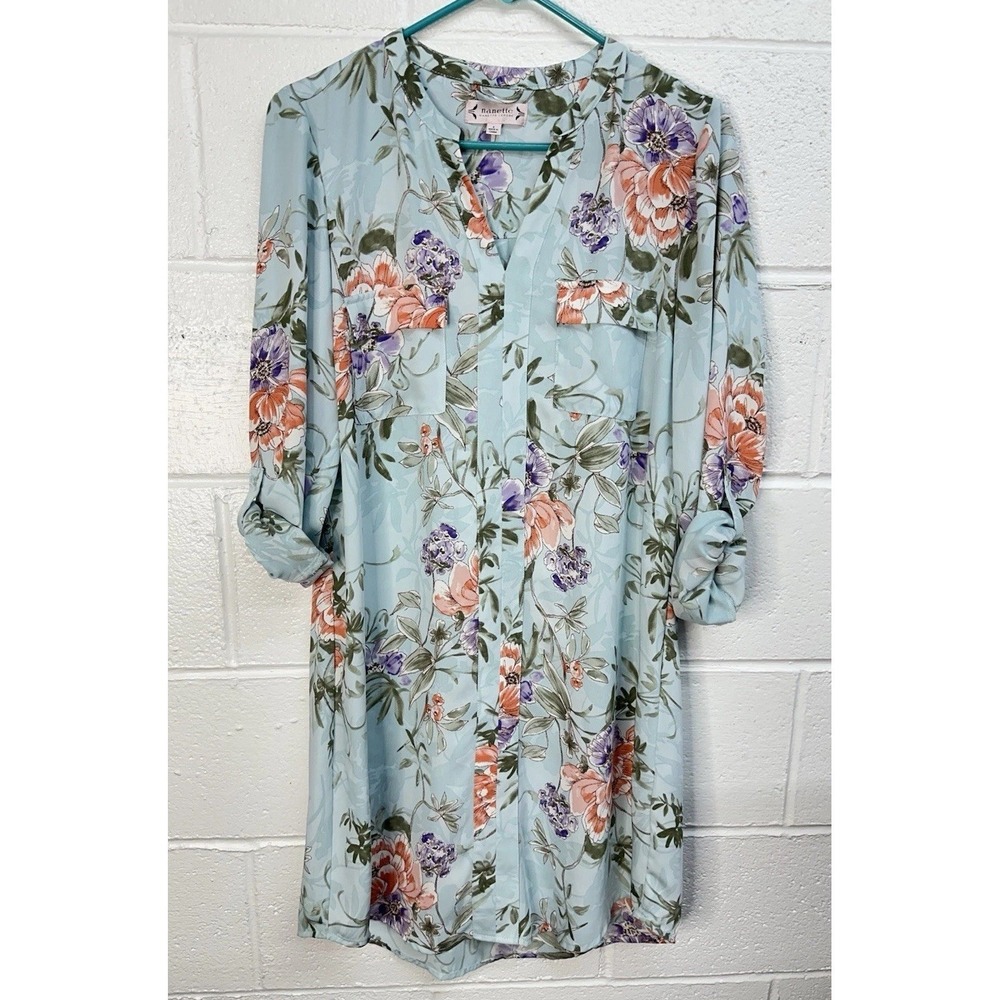 Nanette Lenore Blue Floral Shirt Dress / Women's Size 8